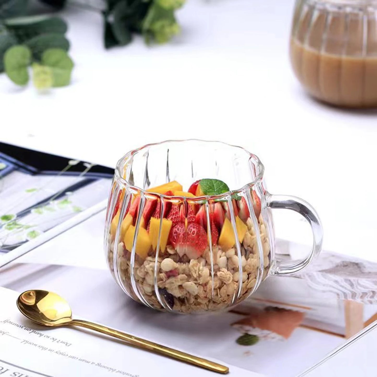 Glass Coffee Drinking Cups Transparent Vertical Pattern Petal Design Cup Suitable for Home Hotels Bars Peaceful Pleasures Health and Wellness