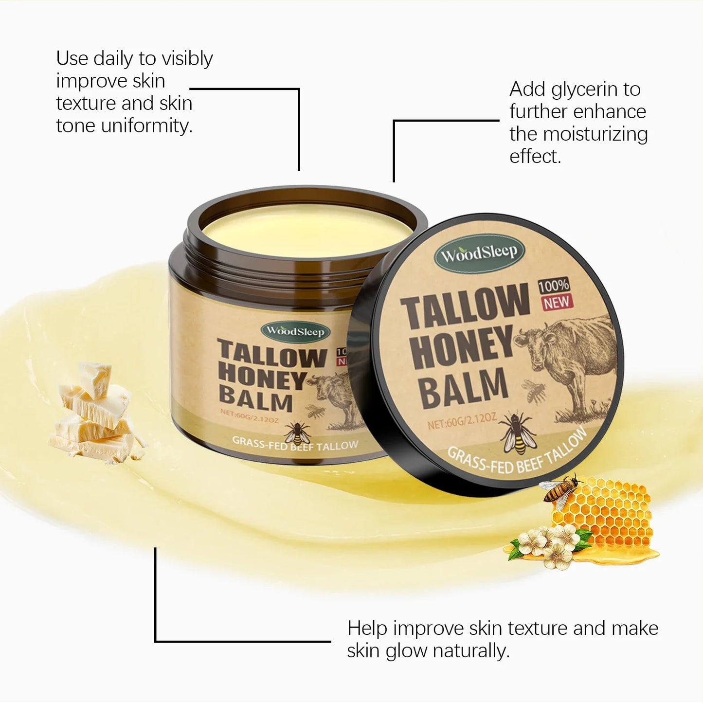 WOODSLEEP Tallow Honey Balm – Moisturising Face Cream 60g