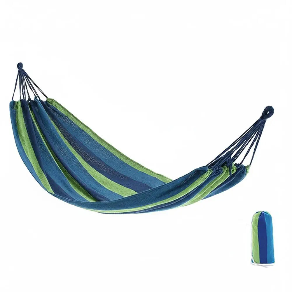 Outdoor Hammock Portable Camping Hammock Durable Canvas Hanging Bed Soft Breathable 2 Person Hammock Garden Backyard Travel Peaceful Pleasures Health and Wellness Blue