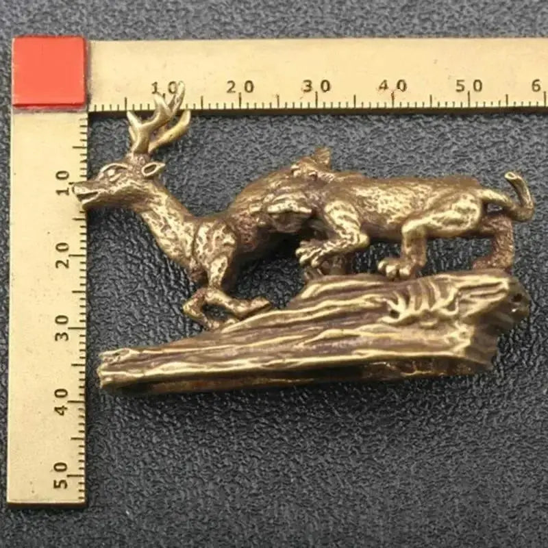 Pure Copper Tiger King Catching Deer Statue Small Ornament Antique