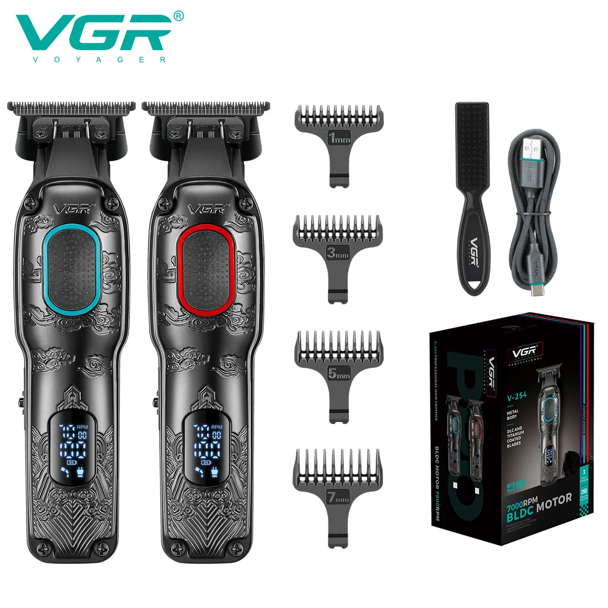 VGR intelligent digital hair clipper relief texture machine height endurance 7000rpm hair salon home carving push shear V-254 Peaceful Pleasures Health and Wellness