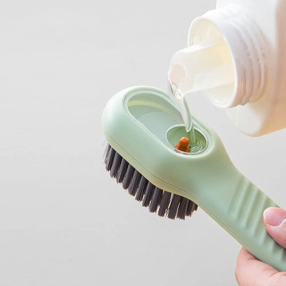 Multifunction Shoe Brush with Soap Dispenser & Long Handle
