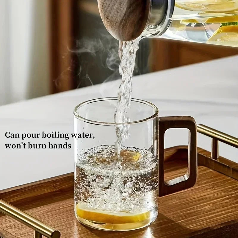 400ml Walnut Handle Glass Cup Heat-resistant Cup for Home Use Tea Making Cup Office Drinking Cup Peaceful Pleasures Health and Wellness