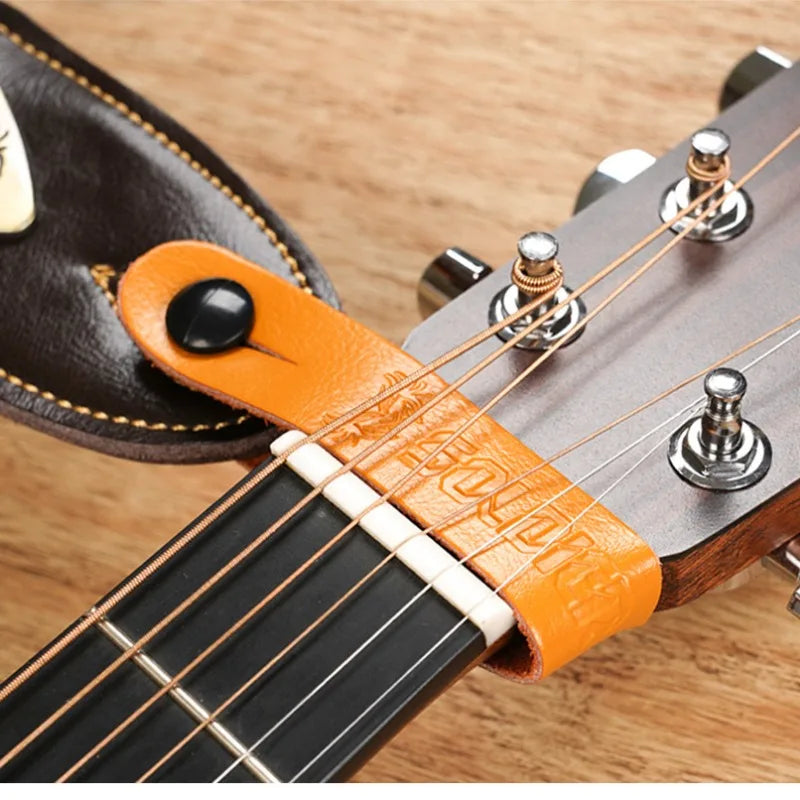 Soldier Grain Leather Guitar Neck Strap Button Head Stock Tie Safe