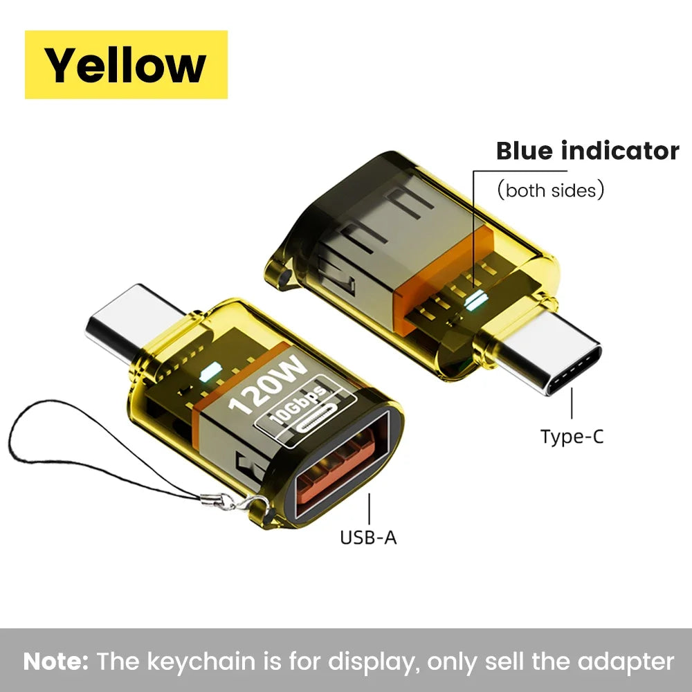 USB-C to USB-A Adapter | 120W Fast Charging, 10Gbps OTG Peaceful Pleasures Health and Wellness Yellow-Type C to USB
