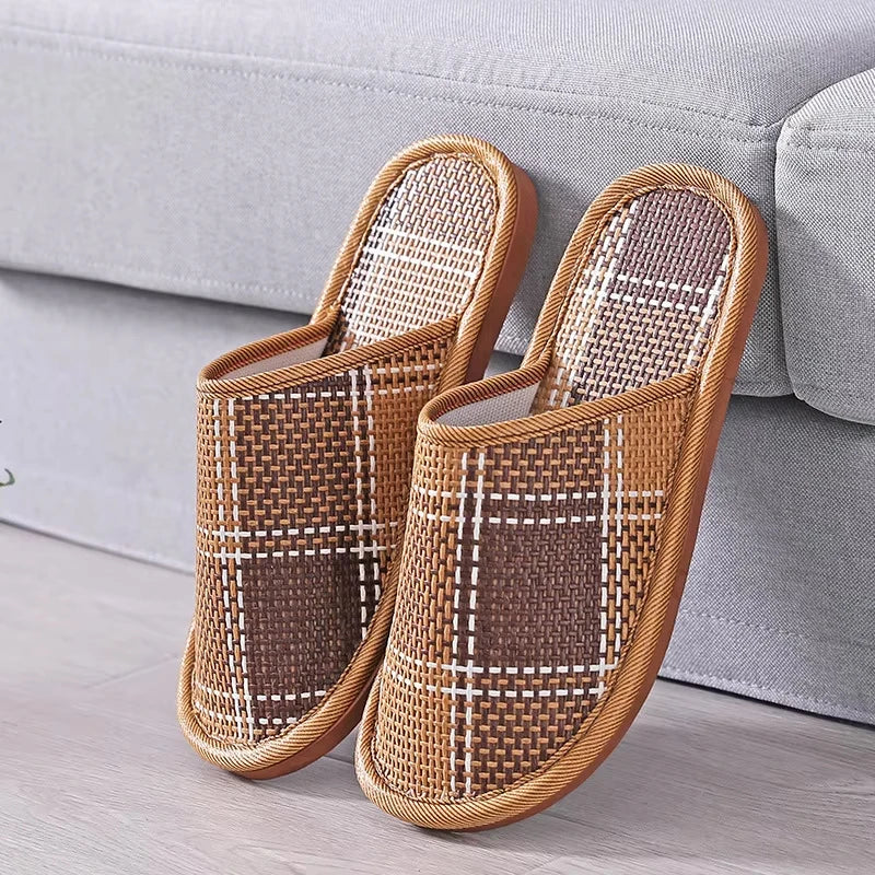 Rattan Woven Women's Slippers | Breathable Linen Indoor Sandals