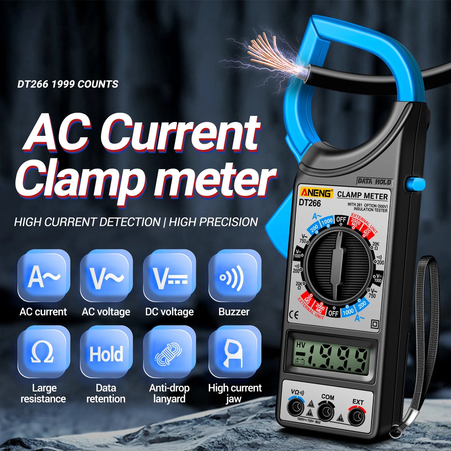 ANENG DT266 LCD 1999 Count Digital True RMS Professional Clamp Meter AC/DC Current Voltage Tester Multimeter Pliers Ammeter Peaceful Pleasures Health and Wellness