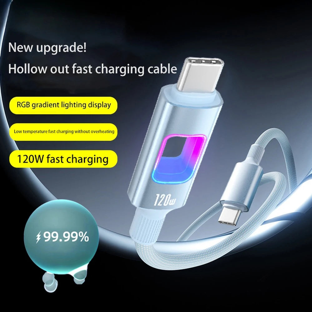 RGB 120W USB-C Fast Charging Cable – MacBook iPhone Samsung