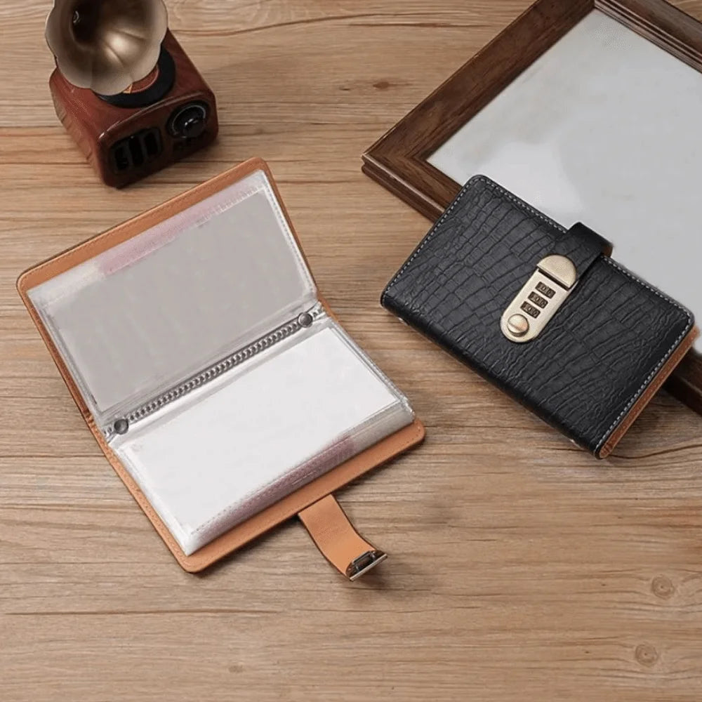 PU Leather Money Savings Challenge Binder with Password Lock Solid Color Budget Bill Organizer Double-sided Card Slot Clear View Peaceful Pleasures Health and Wellness