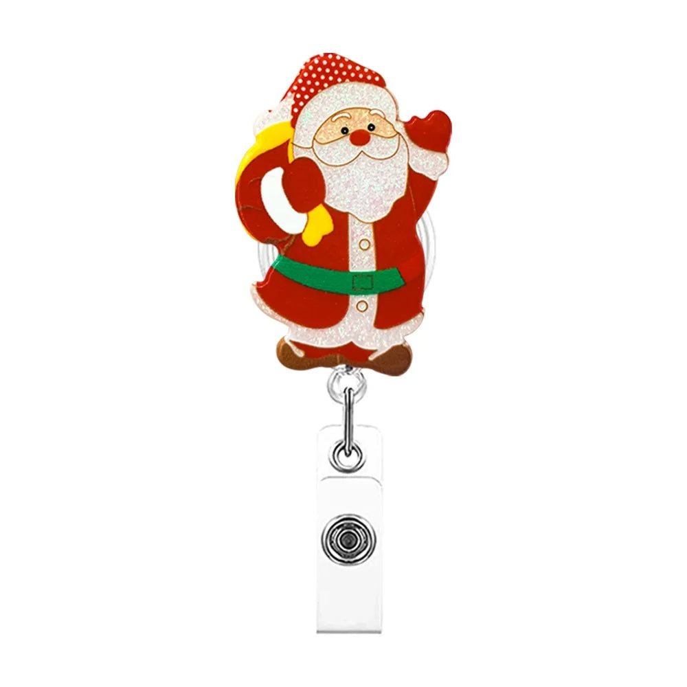 Acrylic Christmas Badge Reel Santa Claus Snowman Elk Retractable Badge Holder Gingerbread Xmas Decoration ID Card Holder Peaceful Pleasures Health and Wellness Style 16