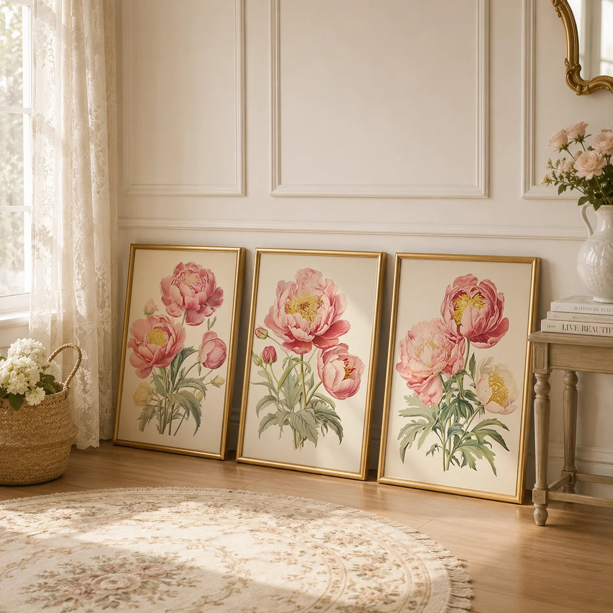 Vintage Botanical Peony Canvas Print | Pink Floral Wall Art Floral Canvas Print Peaceful Pleasures Health and Wellness