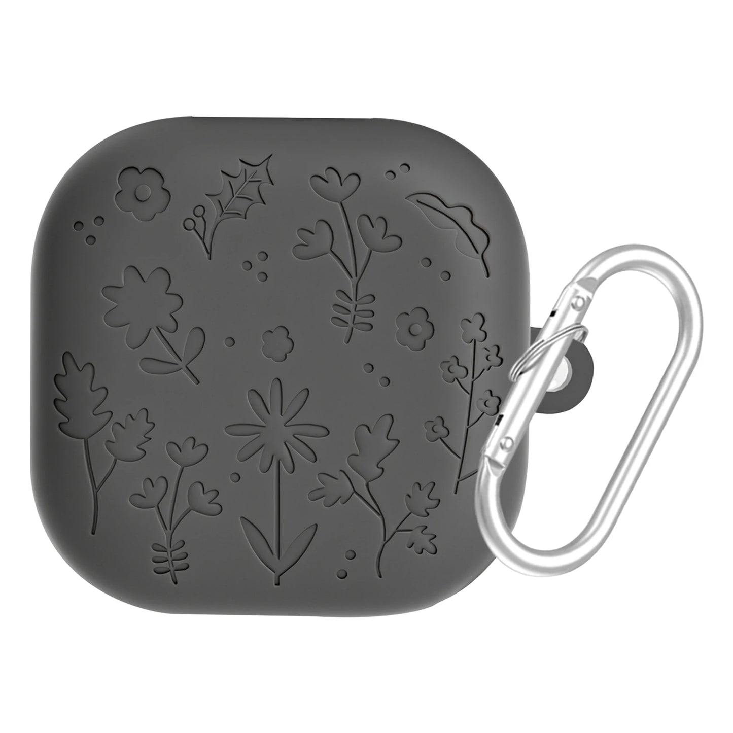 Engraved Flower Cute Case Cover Fits for Samsung Galaxy Buds4/4Pro Silicone Protective Case with Keychain Scratch-Resistant Peaceful Pleasures Health and Wellness Dark Grey