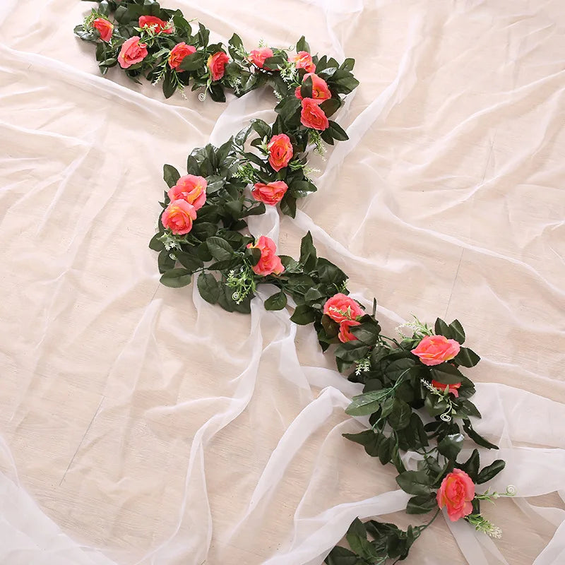 Silk Artificial Rose Vine Garland | Hanging Fake Flower Wall Decor