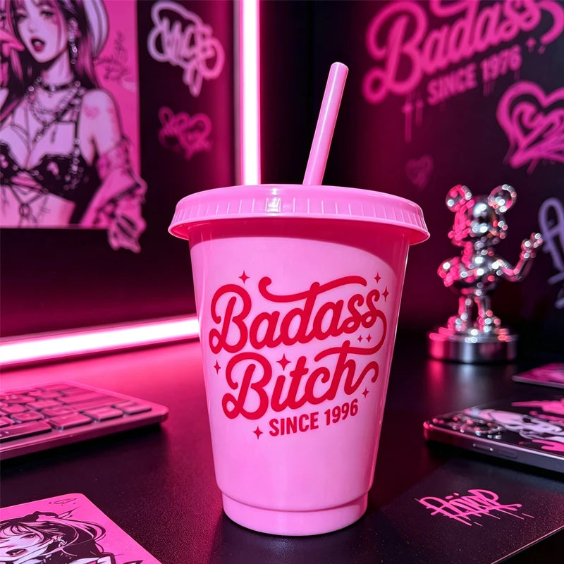 Pink Retro 16oz Birthday Cup with Straw | 30th–60th Party