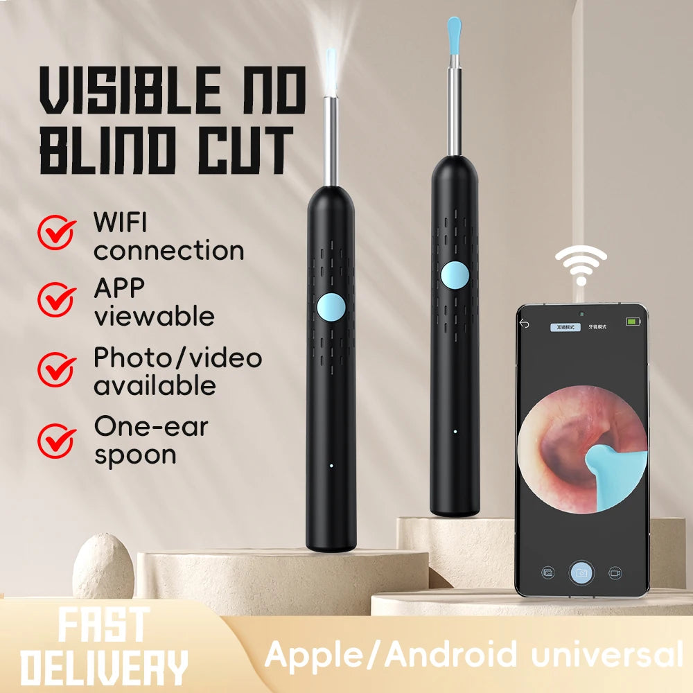Visual Ear Cleaner Ear Wax Removal Tool with Camera Wireless Visual Ear Pick Otoscope for Adults Kids Rechargeable Home Use Peaceful Pleasures Health and Wellness