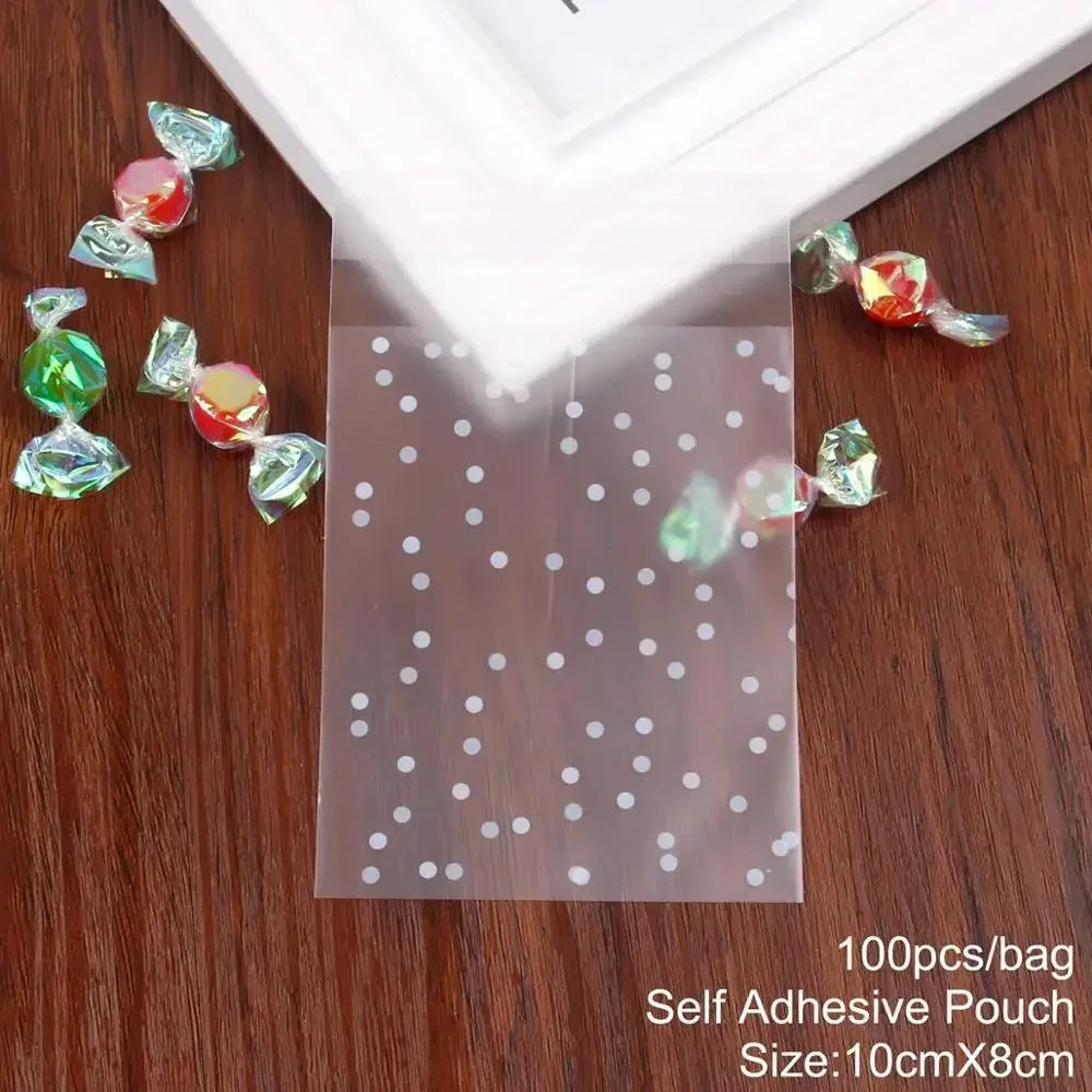 100pcs Christmas Self-Adhesive Candy Treat Bags – Party Packaging Party Favor Bags Peaceful Pleasures Health and Wellness 8x10cm bag as show 9x15cm