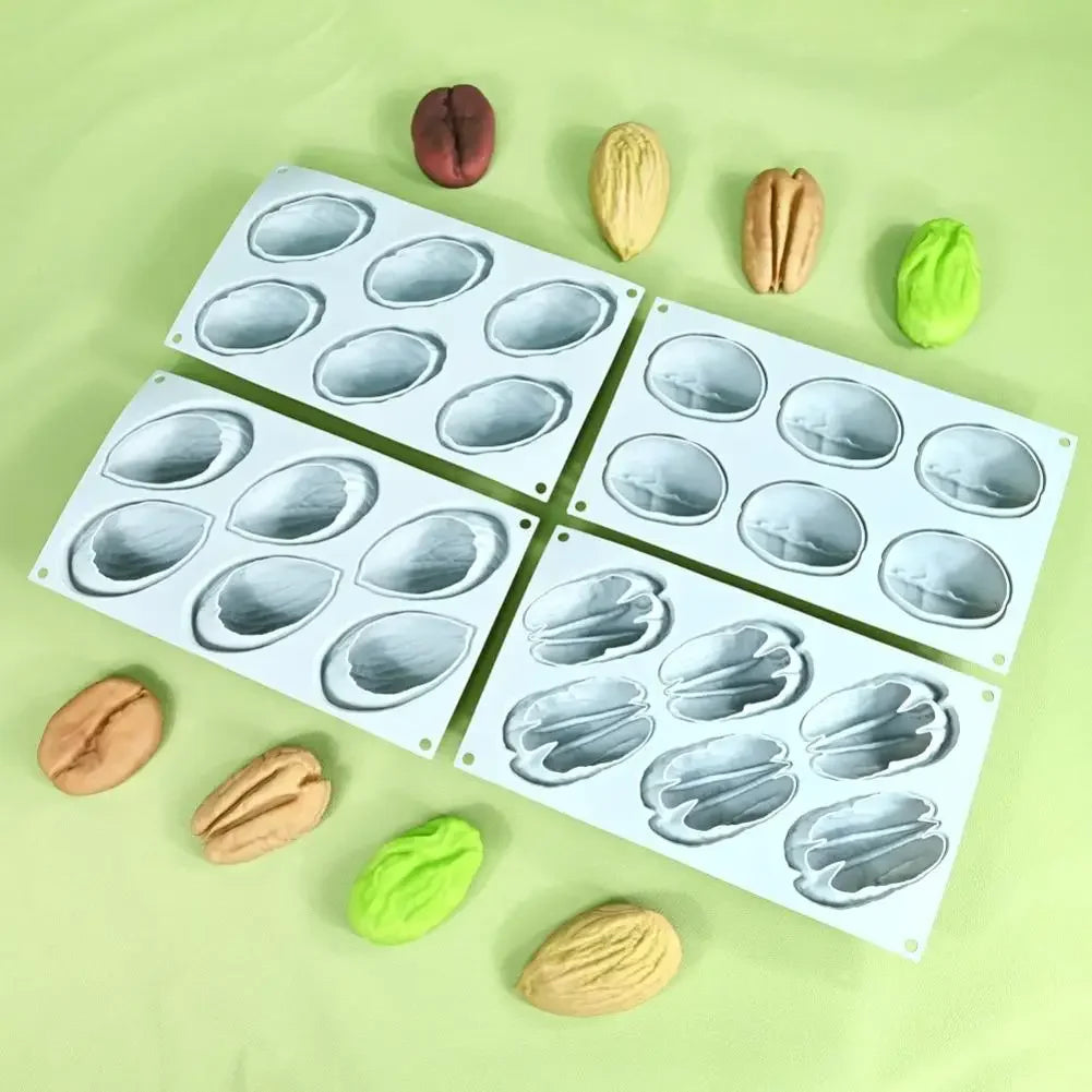 6 Cavity Nut Shaped Silicone Mold 3D Simulation Almond Pistachio Pecan Coffee Bean Mould Baking Tool for DIY Mousse Cake Pudding Peaceful Pleasures Health and Wellness