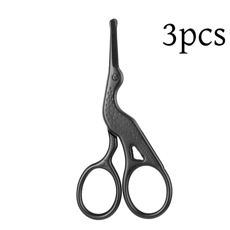 Round Head Stainless Steel Nose Hair Scissors Stork Type BeautyScissors For Eyebrows Nose Hair Beard Ear Hair Eyebrow Scissors Peaceful Pleasures Health and Wellness 3PCS