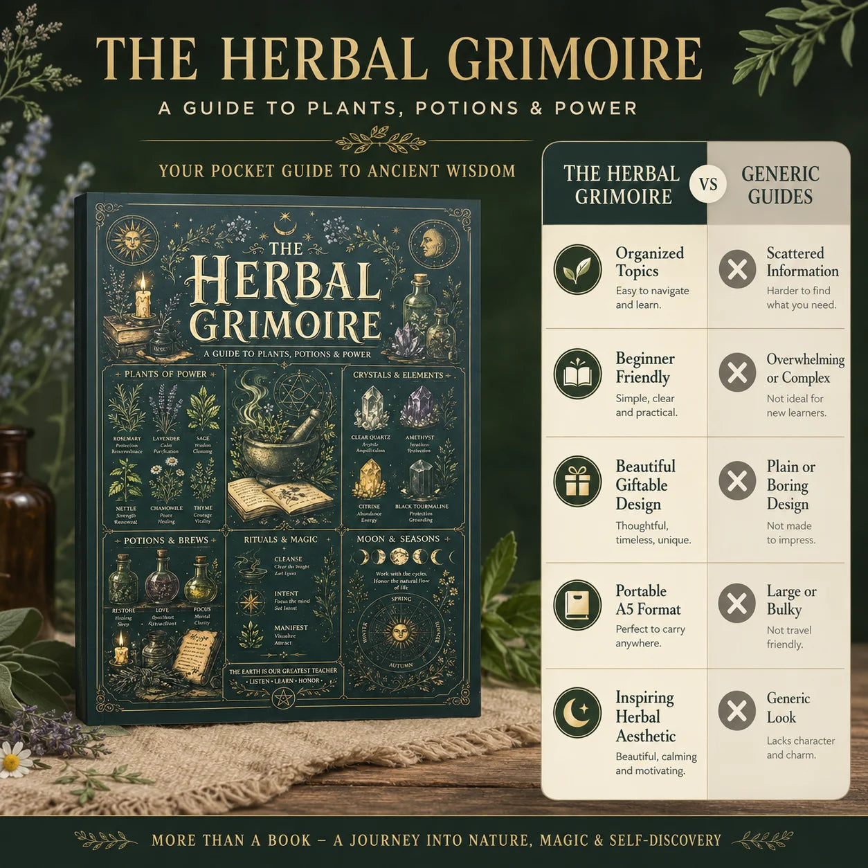 Herbal Grimoire Guide Plants Potions Power Natural Witchcraft Book