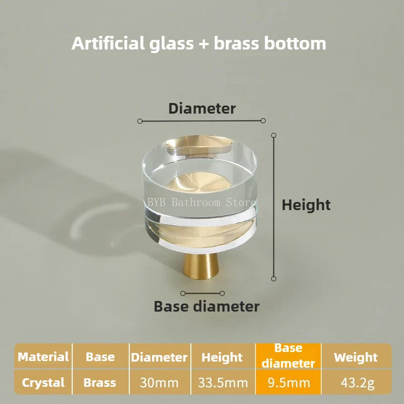 Solid Brass Crystal Glass Cabinet Pull Handle & Drawer Knob
