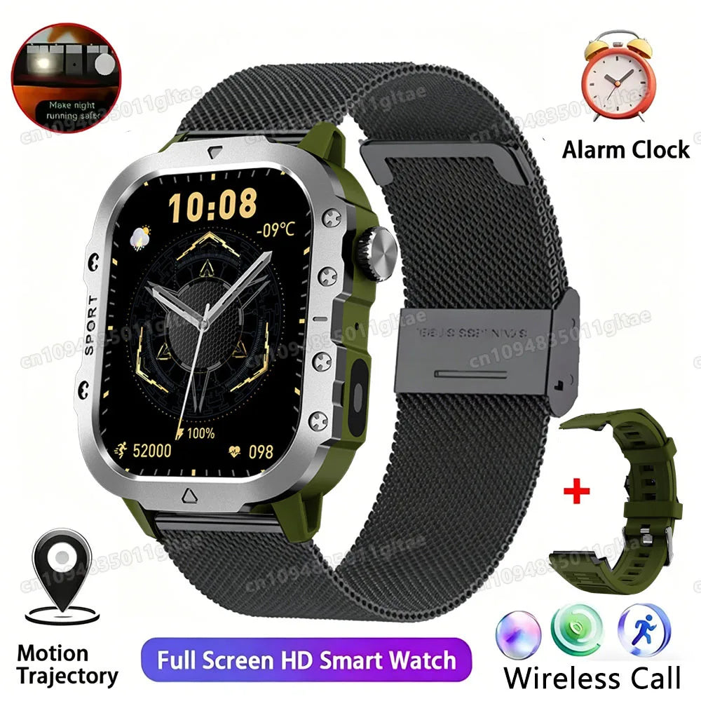 2026 New Military Outdoor Smart Watch Men's GPS Flashlight Bluetooth Call 2.01" AMOLED Screen 3ATM Waterproof Sports Smartwatch Peaceful Pleasures Health and Wellness Gr22BkMilan Smartwatch