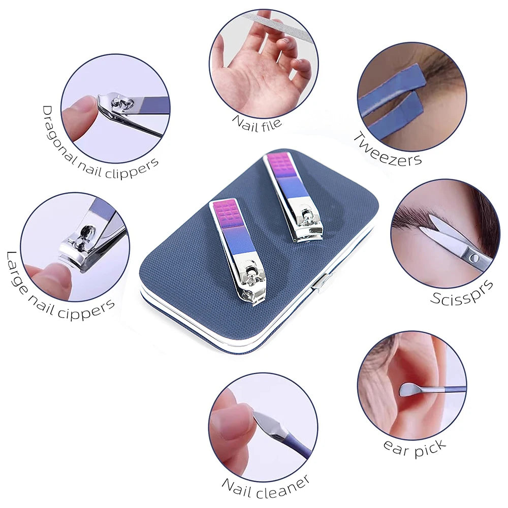 Nail Clipper Set, 7 Pcs Toenail Clippers, Stainless Steel Fingernail Clipper, and PU Leather Manicure Set, Gift Ideas Peaceful Pleasures Health and Wellness
