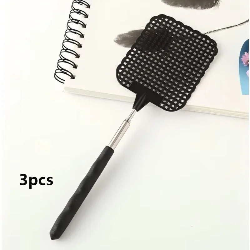1 Pack Of Black Creative Fly Swatter Mosquito Swatter Stainless Steel Expansion Design Fly Repellent Supplies Peaceful Pleasures Health and Wellness 3pcs black L