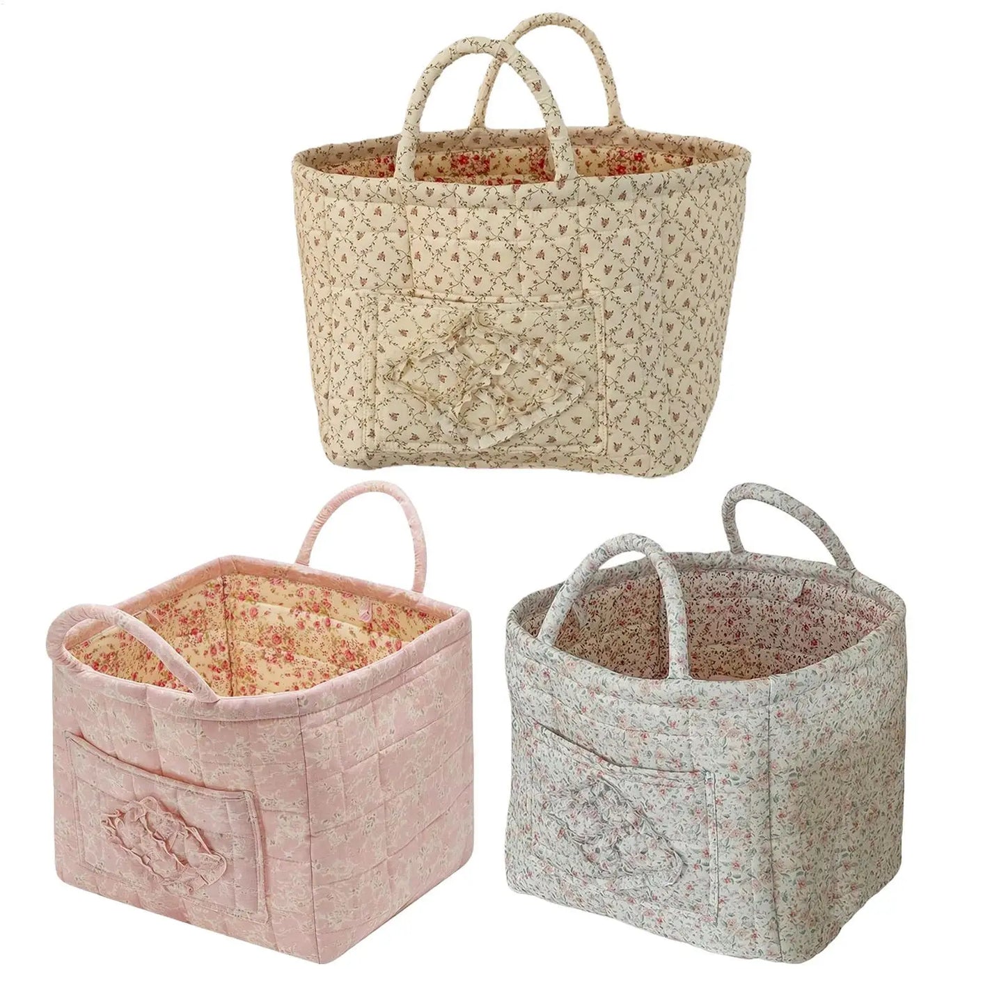 Boho Floral Quilted Storage Basket – Foldable Fabric Organizer