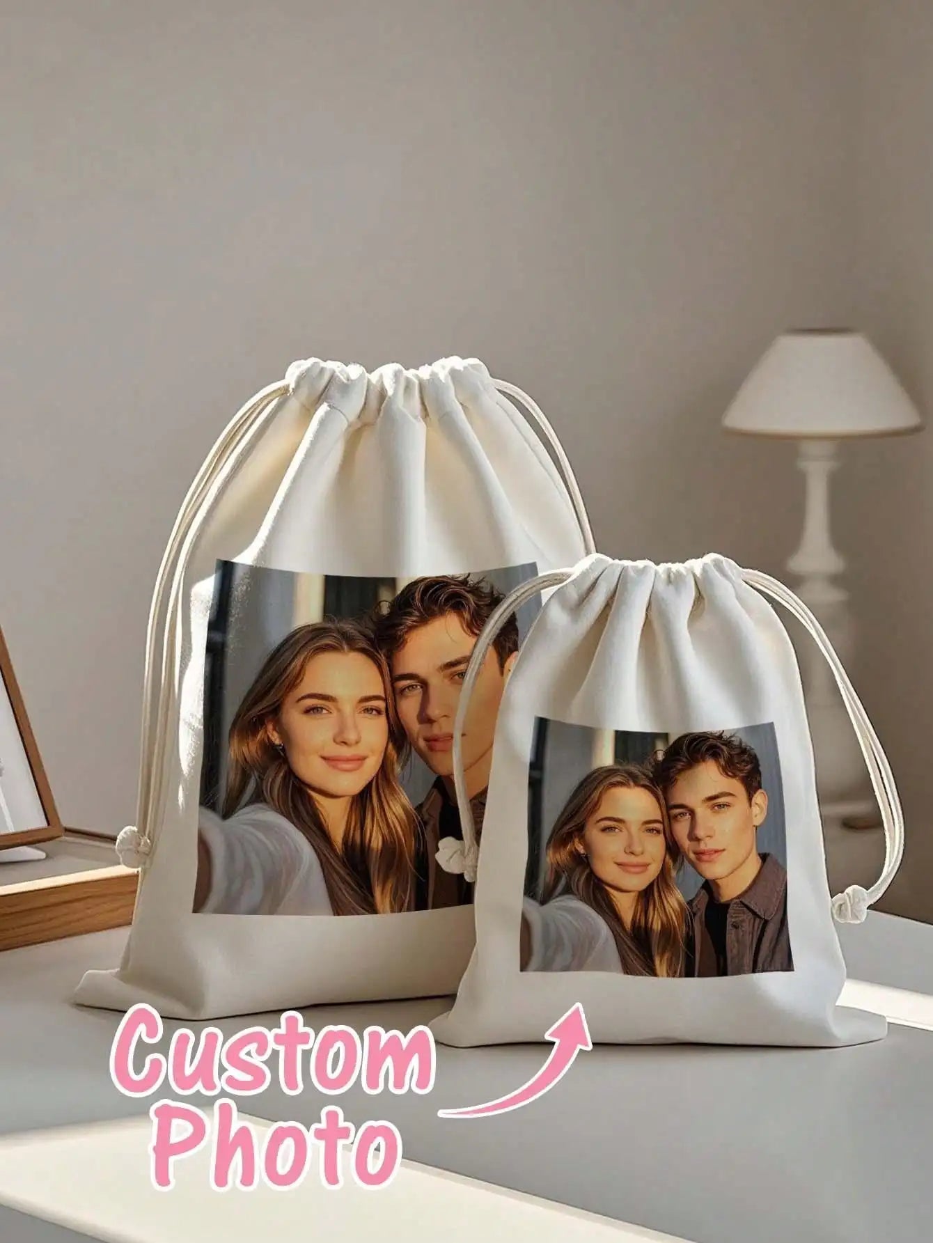 Custom Photo Drawstring Bag Personalized Text Picture Storage Bag Funny Reusable Gift Bag for Mom Dad Girlfriend Peaceful Pleasures Health and Wellness