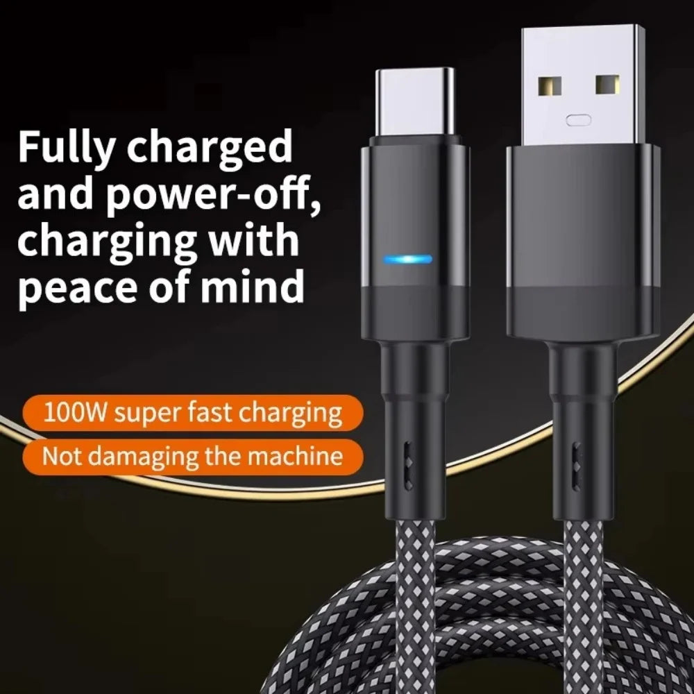 100W 6A USB A to Type C Fast Charging Cable Auto Power-Off Nylon Braided Charger Cord for Samsung Xiaomi Huawei 1M/1.5M/2M Peaceful Pleasures Health and Wellness