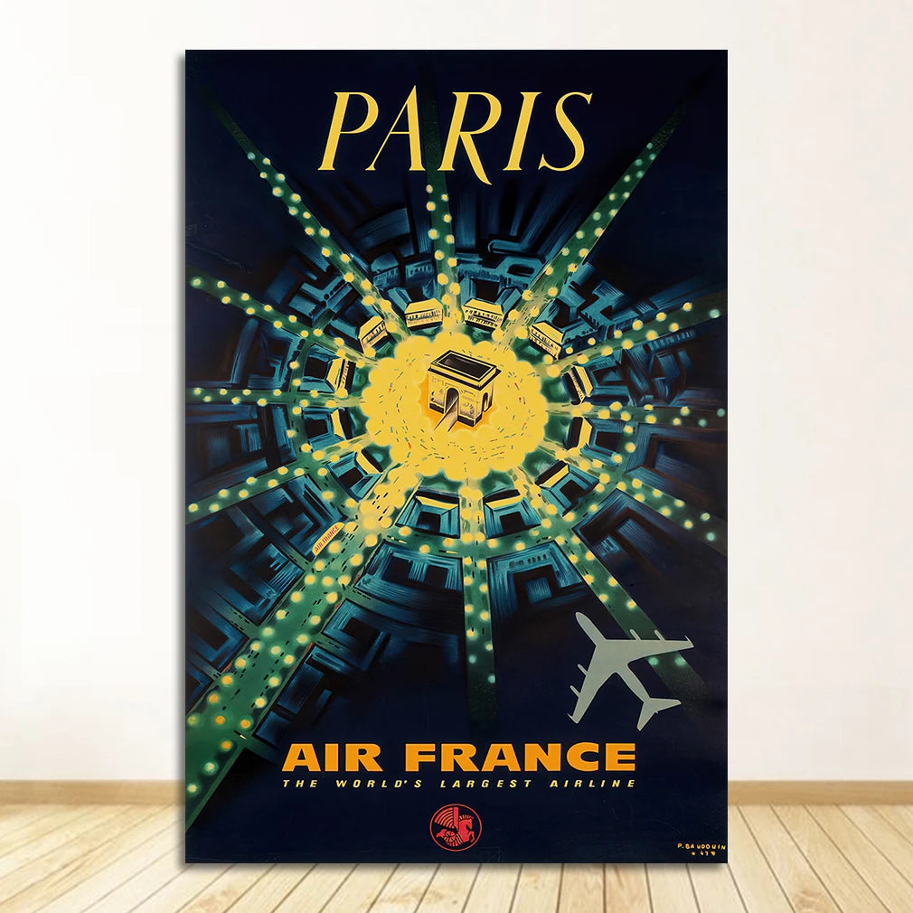 France & Japan Vintage Travel Canvas Poster | Unframed Wall Art