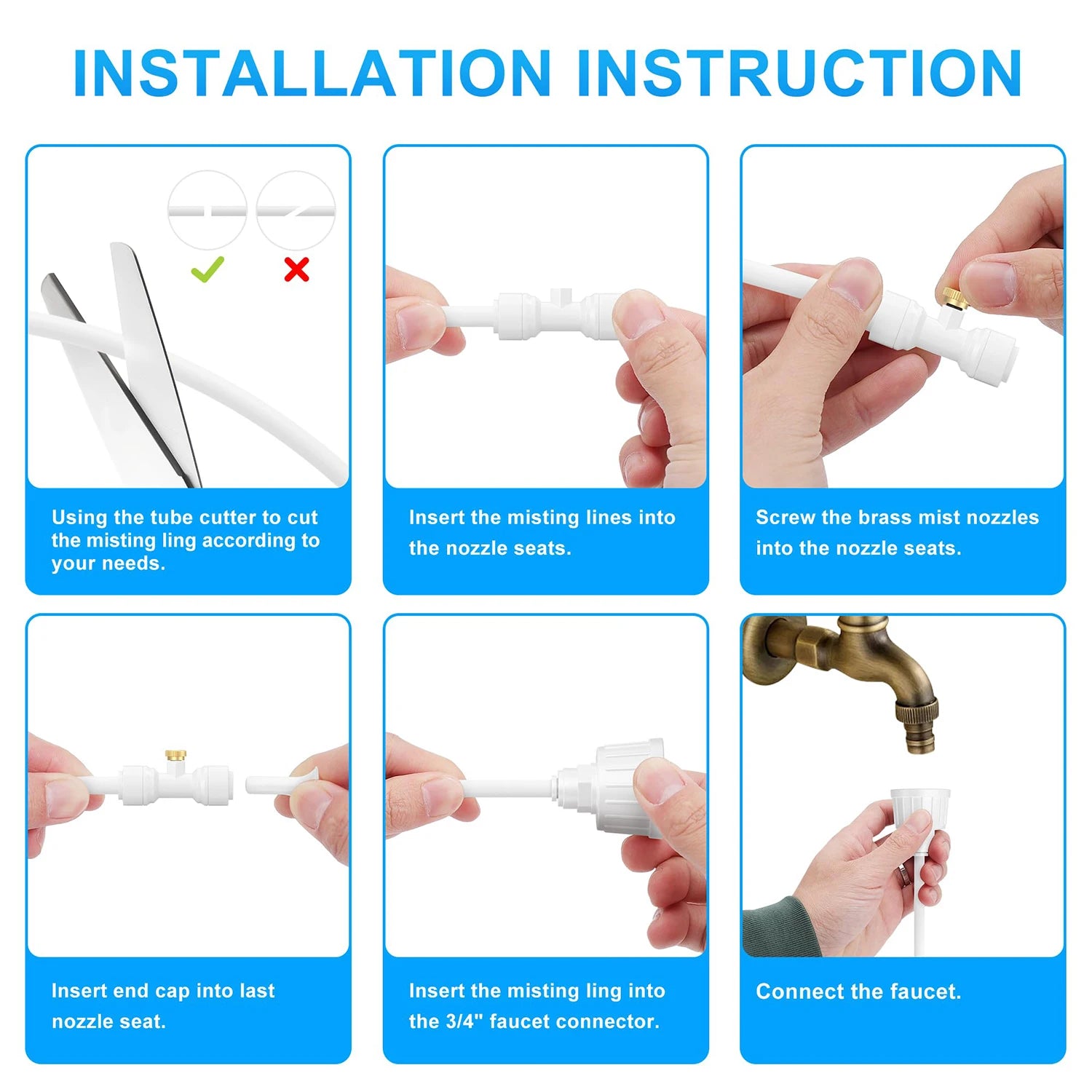 Misting Systems White, Outdoor Misting System for Cooling, Mist hose + a Brass Adapter(3/4"), Umbrella, Canopy, Backyard, White Peaceful Pleasures Health and Wellness