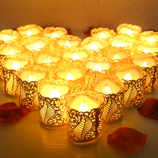Flameless Tea Light Candles Battery Operated Votive LED Tealights with Paper Lampshade for Festival Party Wedding Holiday Peaceful Pleasures Health and Wellness