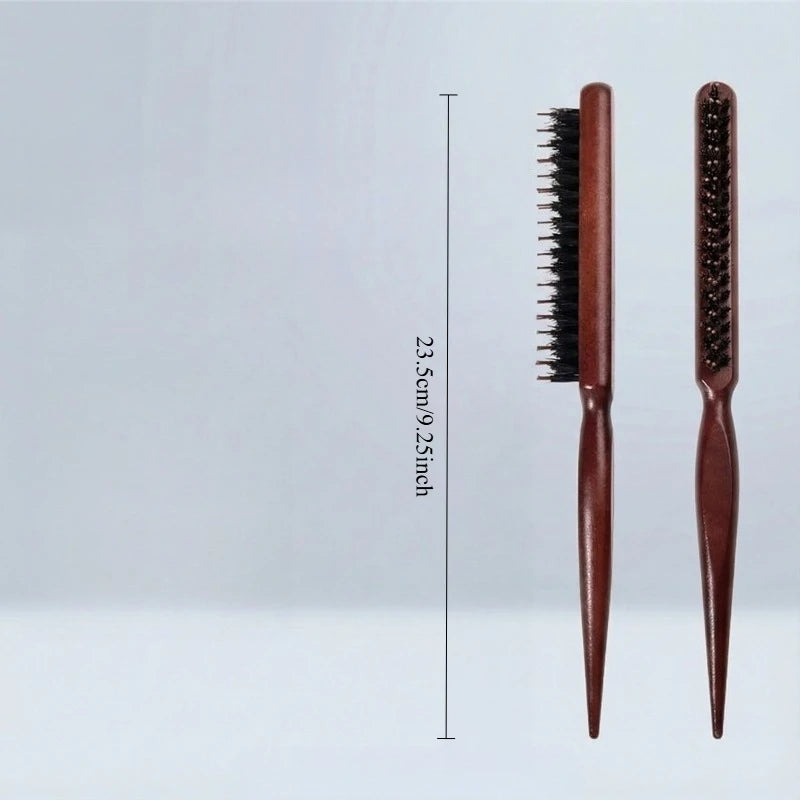 Boar Bristle Hair Brush | 3-Row Wood Handle Styling Comb