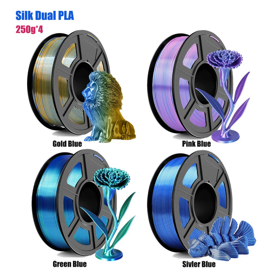 Dual Color Silk PLA Filament 1.75mm ±0.02mm | Multicolor Glossy 3D Printer Filament Peaceful Pleasures Health and Wellness 4 Color set B