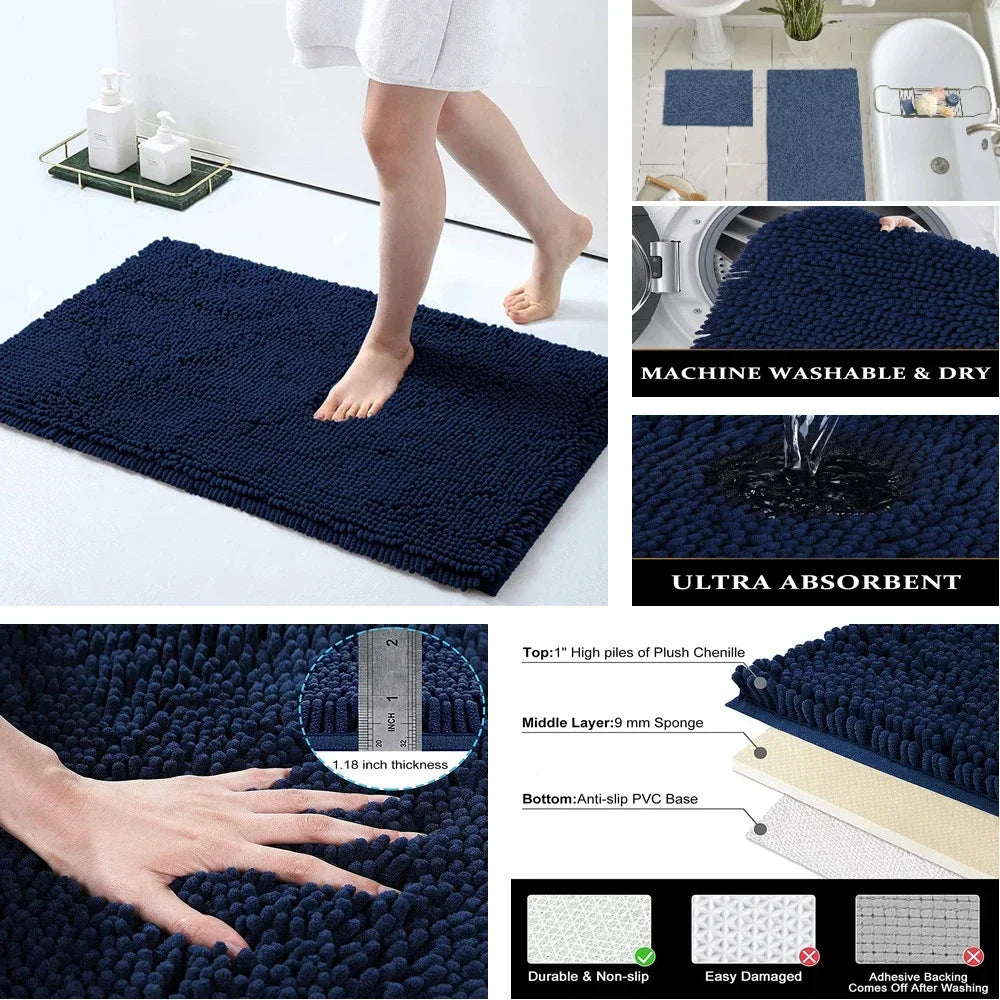 Chenille Soft Plush Bath Mat Super Absorbent Washable Non Slip Bathroom Comfortable Carpet for Shower Toilet Doormat Floor Rugs Peaceful Pleasures Health and Wellness
