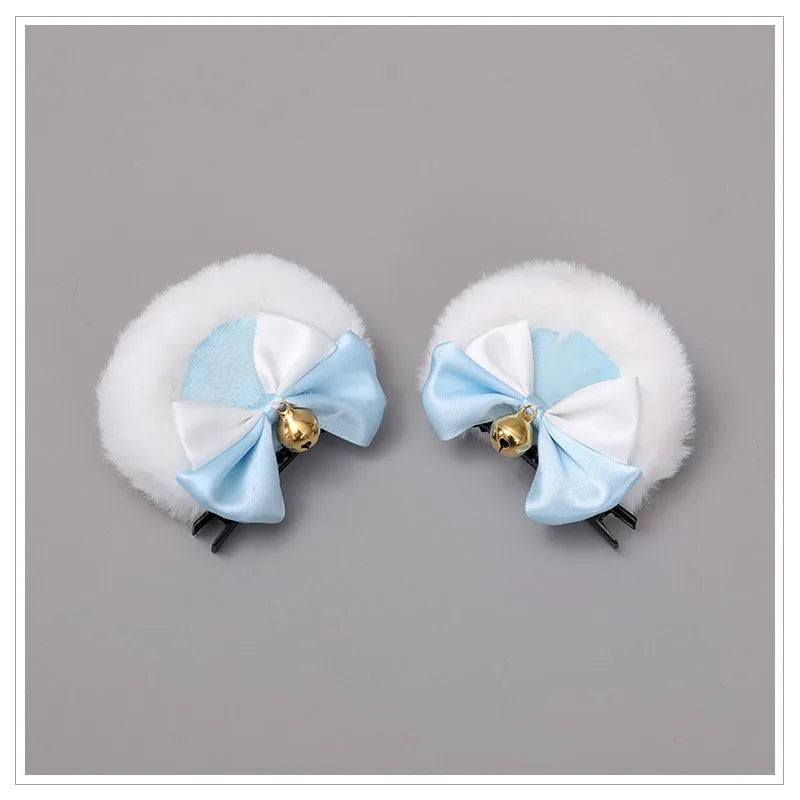 Animal Ear Hairpins Fashion Creative Hair Accessories Double Bowknot Bell Bear Ear Clips Lolita Kawaii Cosplay Barrette Decor Peaceful Pleasures Health and Wellness B One Size
