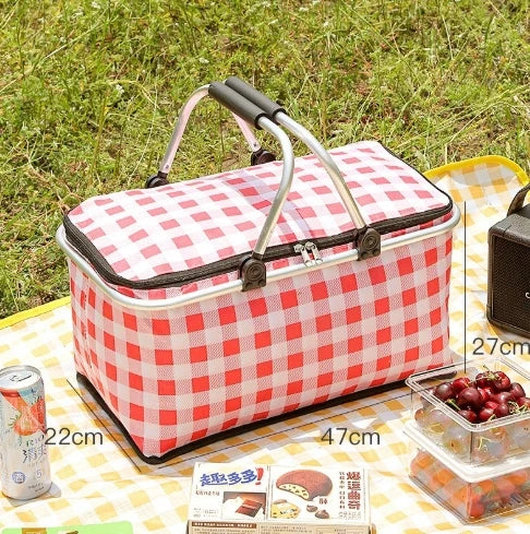 Large Capacity Insulated Picnic Basket Portable Foldable Leak Proof Aluminum Foil Thermal Bag for BBQ Camping Travel Outdoor Peaceful Pleasures Health and Wellness Red
