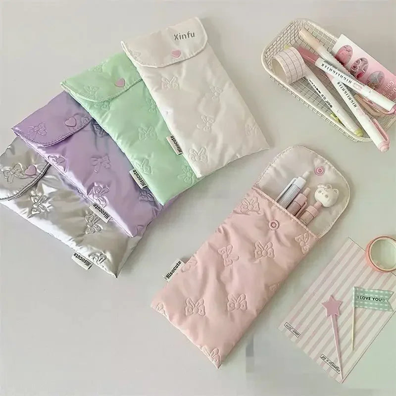 Bow Embossed Pencil Case – Stationery & Glasses Storage Bag