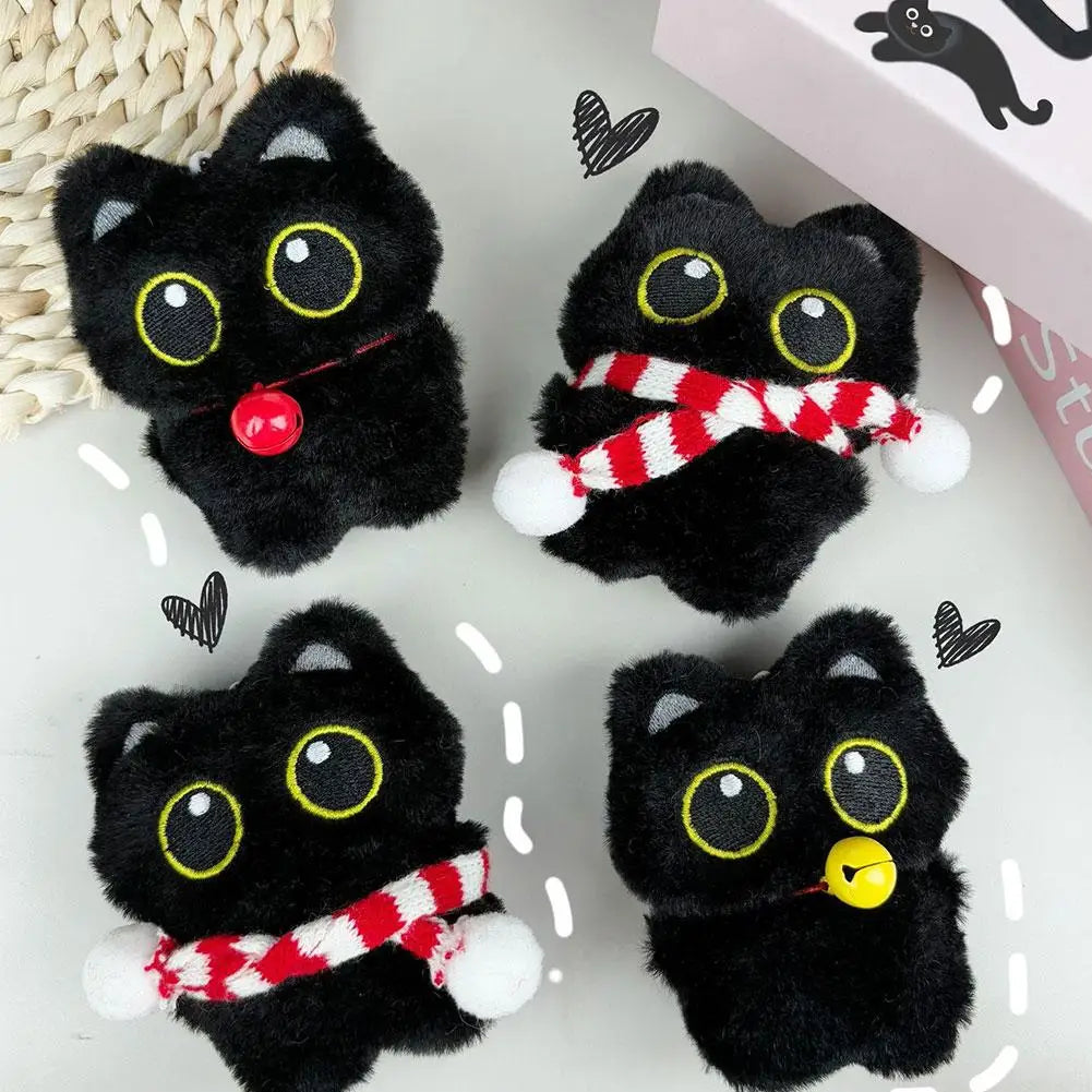 Squeaky Black Cat Keychain Cute Plush Kitten Bag Charm Squeaker Sound