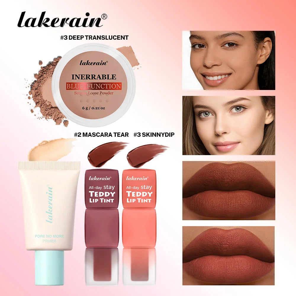 Lakerain 4-Piece Makeup Set – Primer, Lip Tint & Setting Powder