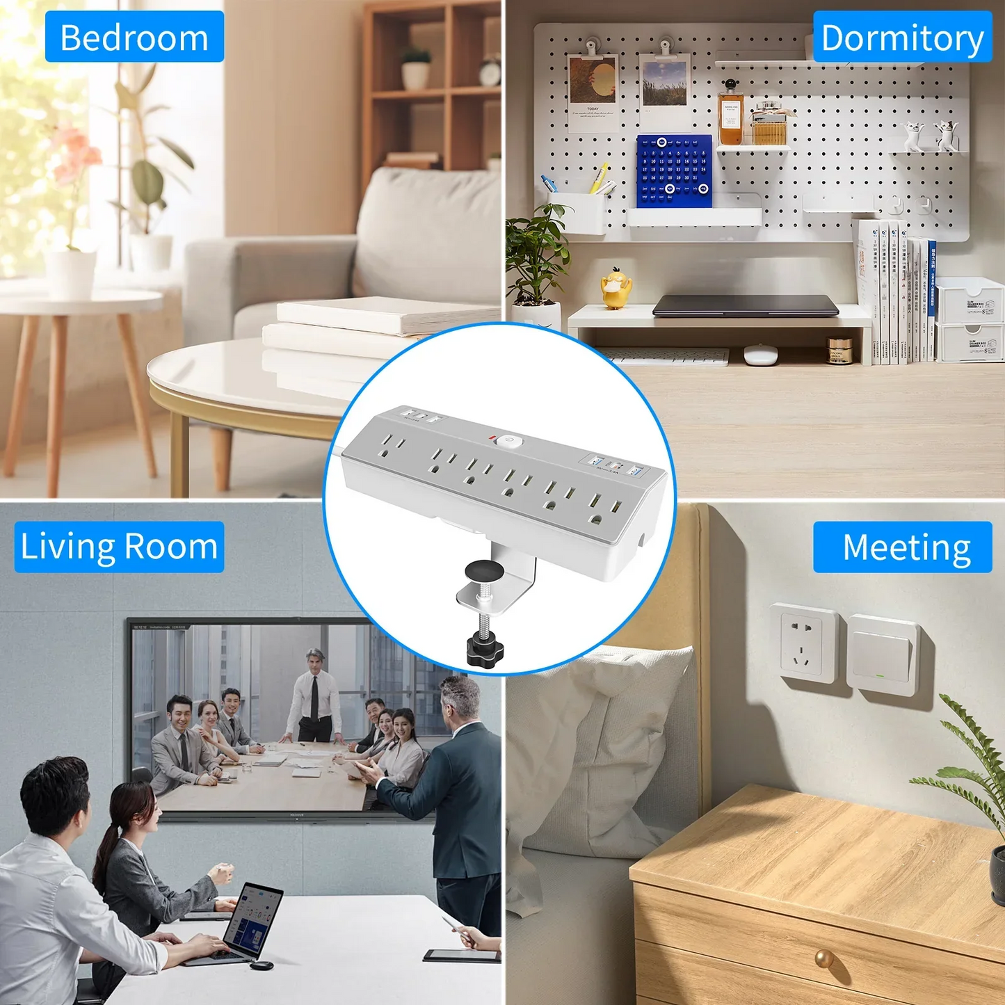 PASSUS Clamp Power Strip PD20W Fast Charging & 3m Extension Peaceful Pleasures Health and Wellness