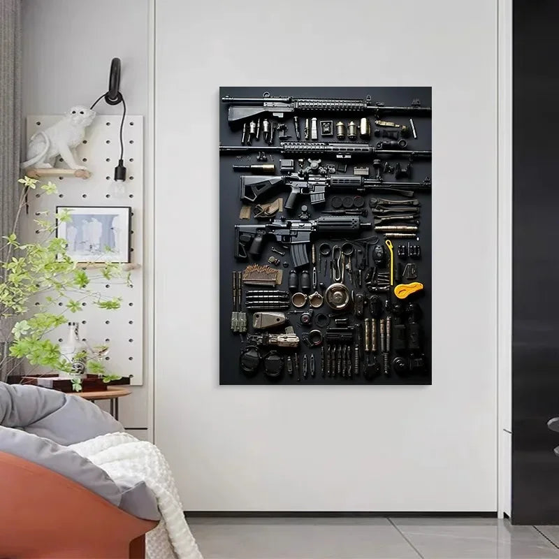 M4A1 Rifle Canvas Wall Art | Modern Weapon Poster Room Decor