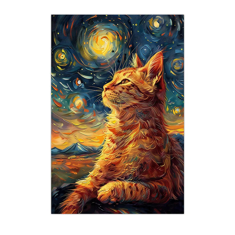 Nordic Impressionist Cat Canvas Wall Art | Tabby Poster Print Canvas Wall Art Peaceful Pleasures Health and Wellness 02 40x60cm No Frame China Mainland