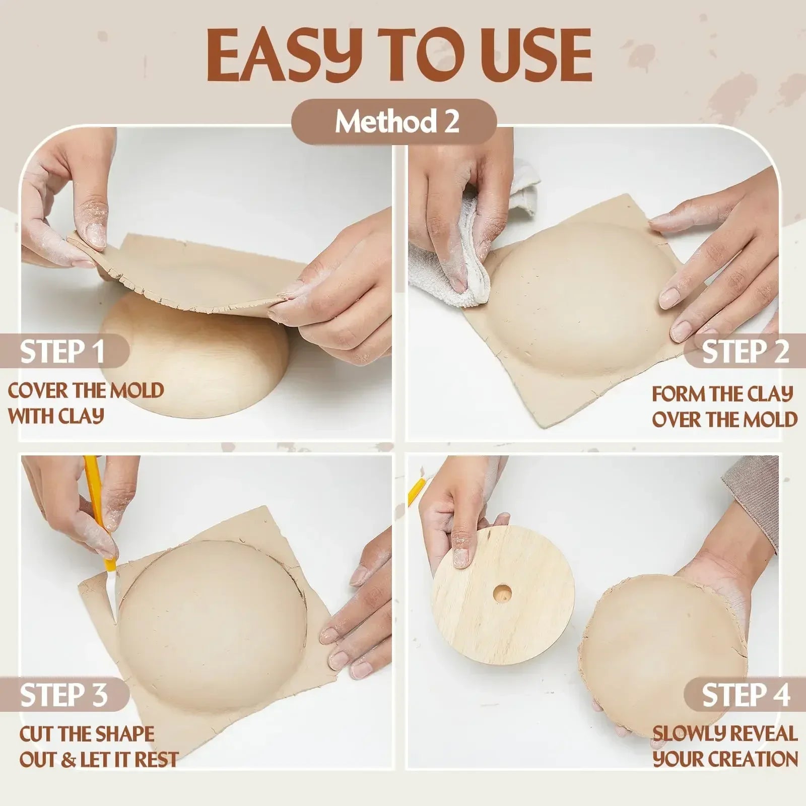 1pcs DIY 7.5/8.5/9.5 in Plaster Molds Wood Pottery Tools with Handle for Bowls Plate Dish Slump Press Mold Pottery Molds Peaceful Pleasures Health and Wellness