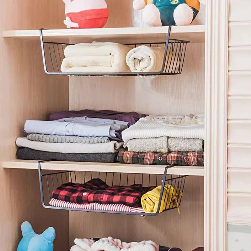 Under-Cabinet Metal Hanging Basket – Kitchen & Office Organizer