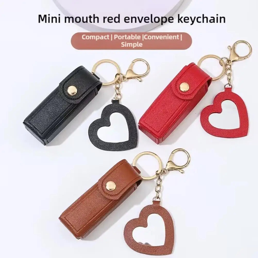 Mini PU Leather Lipstick Bag Keychain | Lip Gloss Holder Lipstick Bag Keychain Peaceful Pleasures Health and Wellness