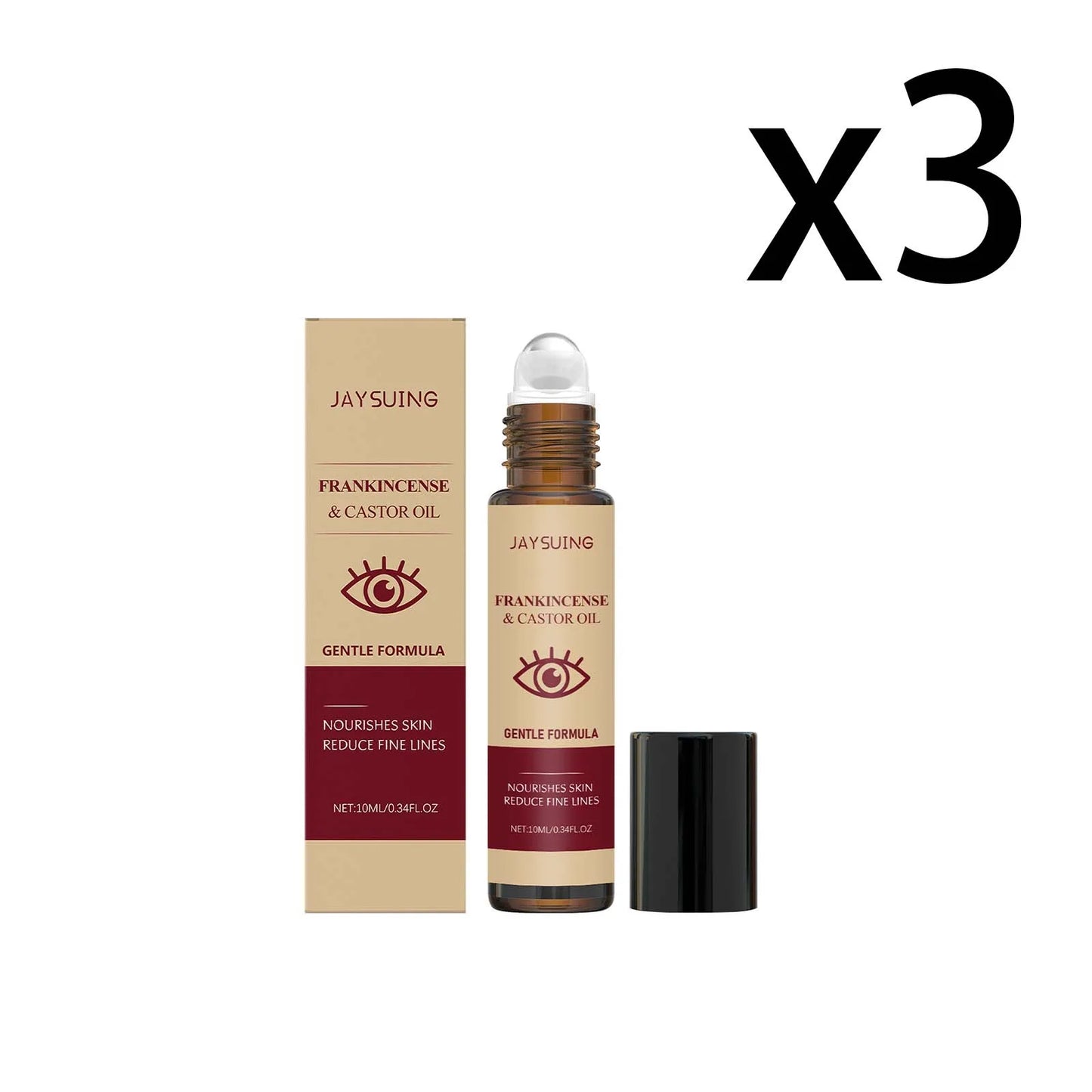 Castor Oil Eye Essence Dark Circles Eye Bags Anti-Puffiness Lift Firm Ball Massage Reduce Fine Lines Deep Nourish Eye Care Serum Peaceful Pleasures Health and Wellness 3x10ml 10ml