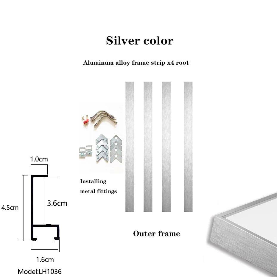 Aluminum Alloy Metal material Picture Frame Framework ，Modern ，DIY, Customizable Large Size,Used for Oil Paintings Wall Art Peaceful Pleasures Health and Wellness Silver 70x90cm China Mainland