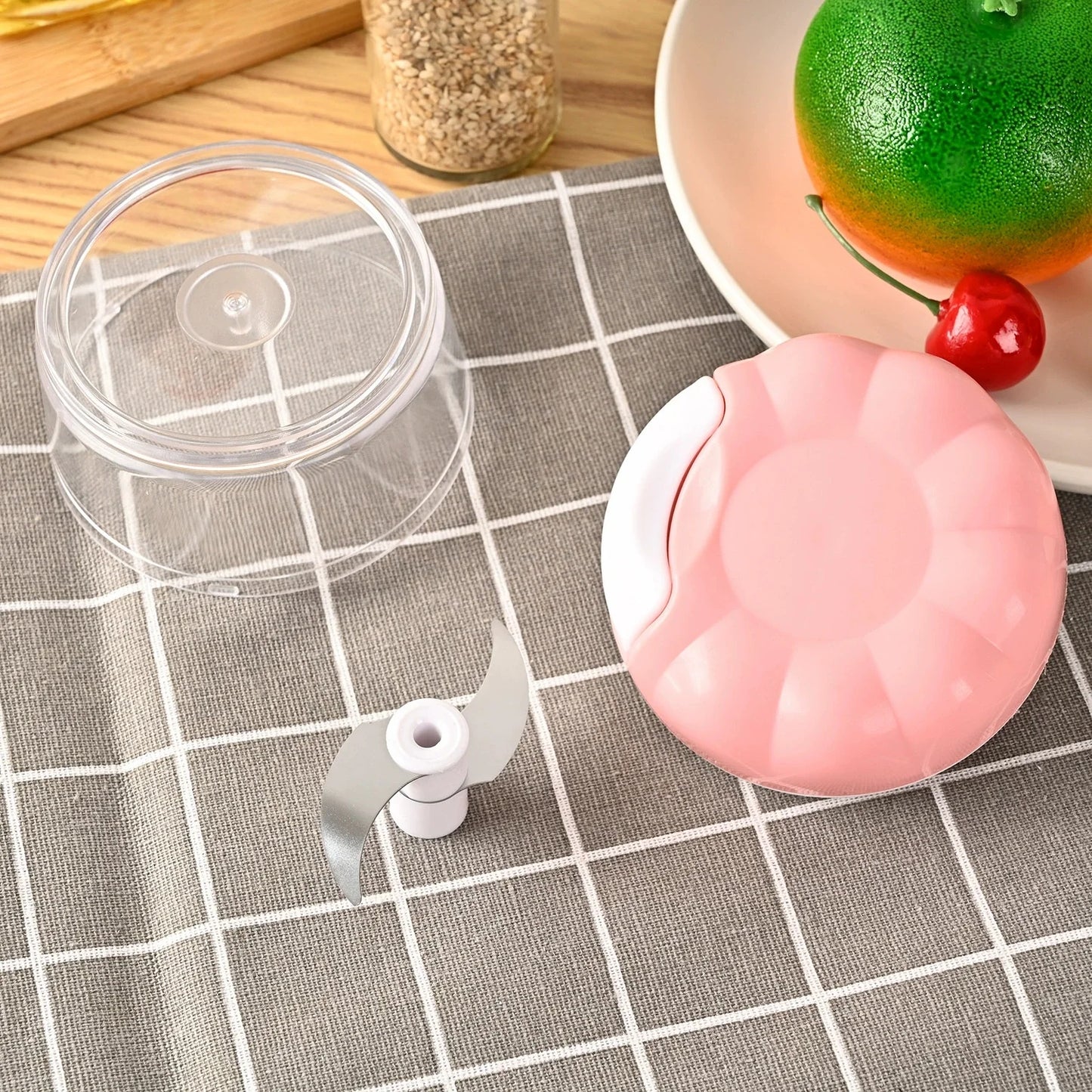 Manual Pull String Vegetable Chopper with Container & Mincer